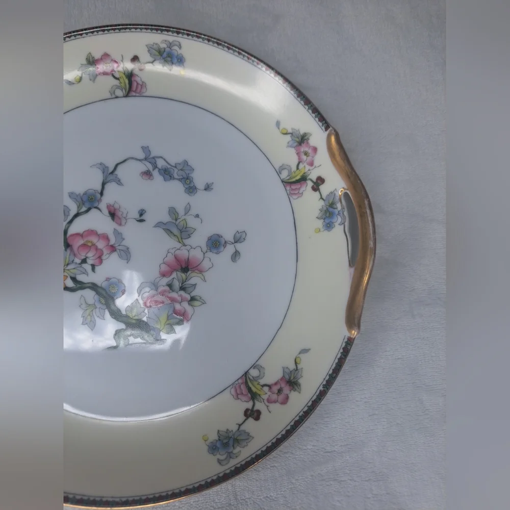 Vintage Noritake Two Handle Serving Round Plate Fortuna Gold Rim Made in Japan